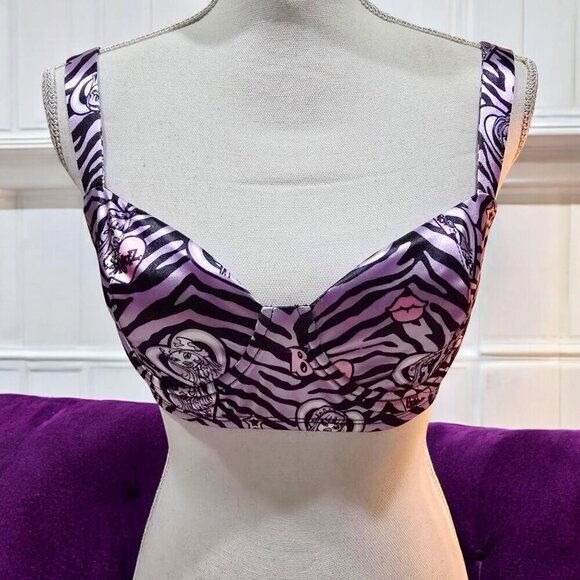 Dolls Kill x Bratz Bra Top – Zebra Print Padded Underwire Crop w/ Satin Straps M - Picture 2 of 12